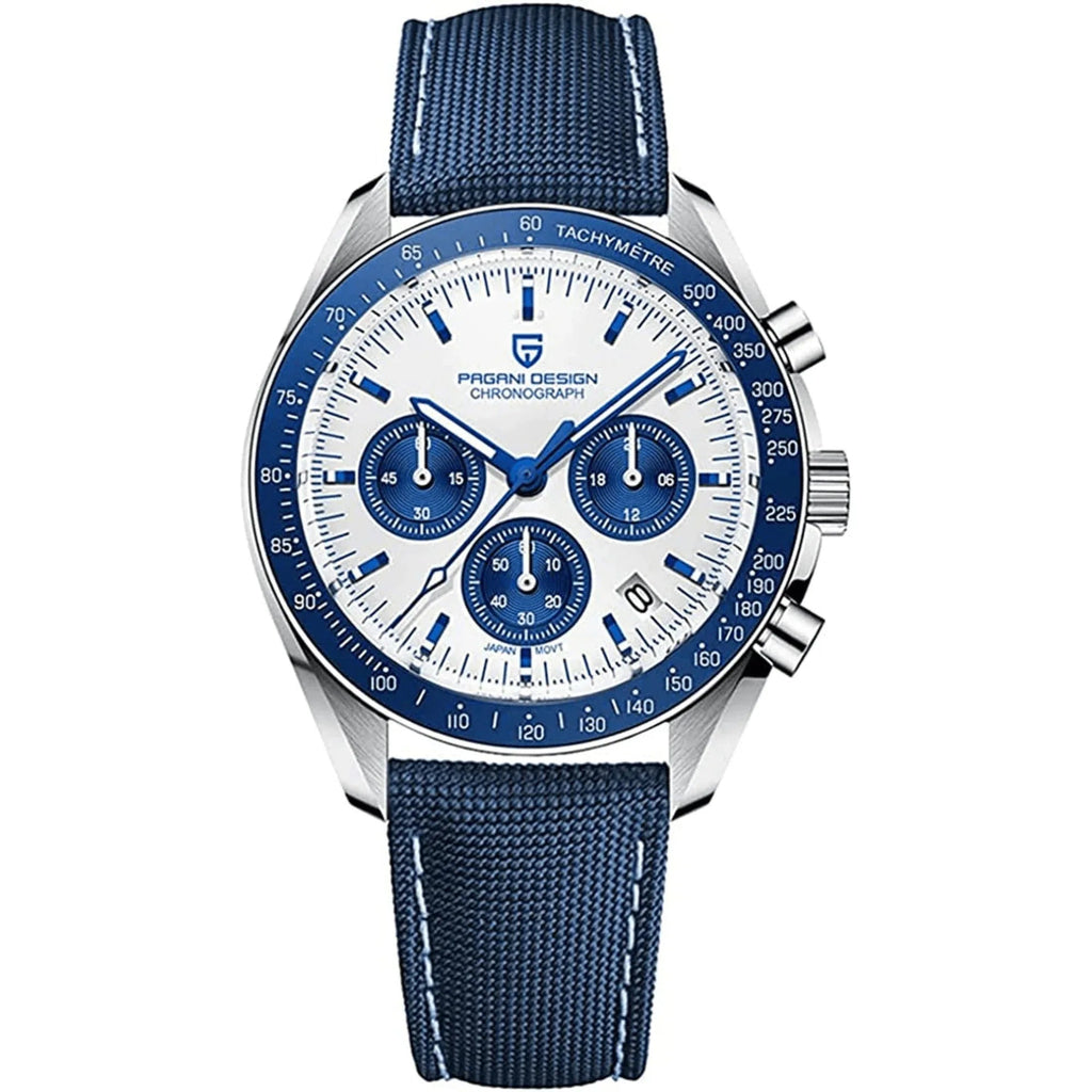 Pagani Design PD-1701 40mm Mens Waterproof Watch with Seiko VK-63 Movement"The Moon Watch" (Blue Band Speedmaster) - DREAM WATCHES