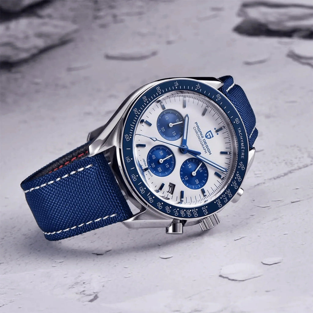 Pagani Design PD-1701 40mm Mens Waterproof Watch with Seiko VK-63 Movement"The Moon Watch" (Blue Band Speedmaster) - DREAM WATCHES