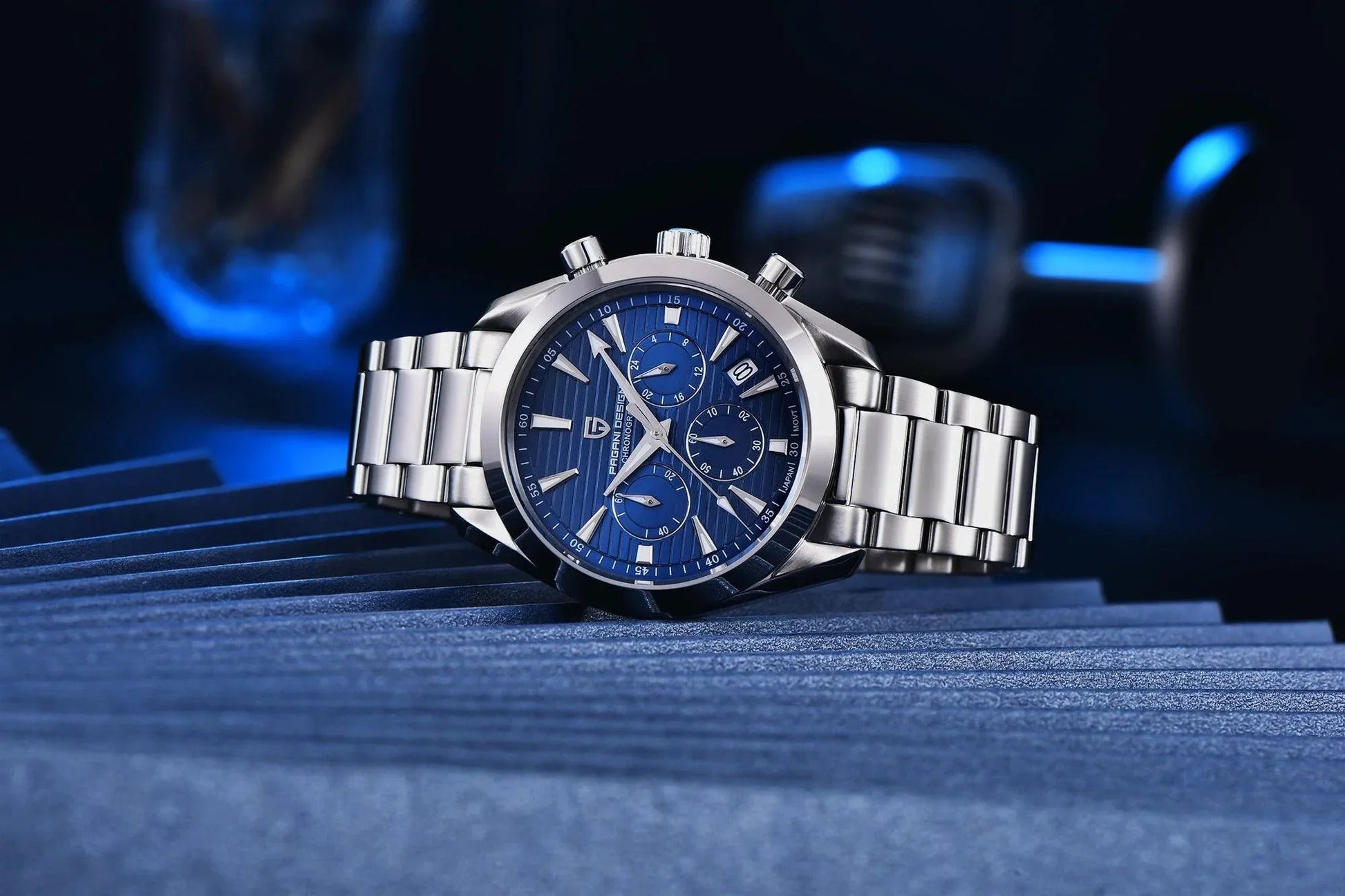 Pagani Design PD-1712 Chronograph Luxury Waterproof Stainless Steel Men's Watch 40MM Watch (Movement Japanese VK63) Blue Dial - DREAM WATCHES