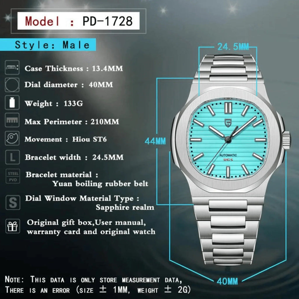 Pagani Design PD-1728 Nautilus Homage Automatic Movement (ST6) | Stainless Steel Dial Men's 40MM Watch | Tiffany Blue Dial - DREAM WATCHES
