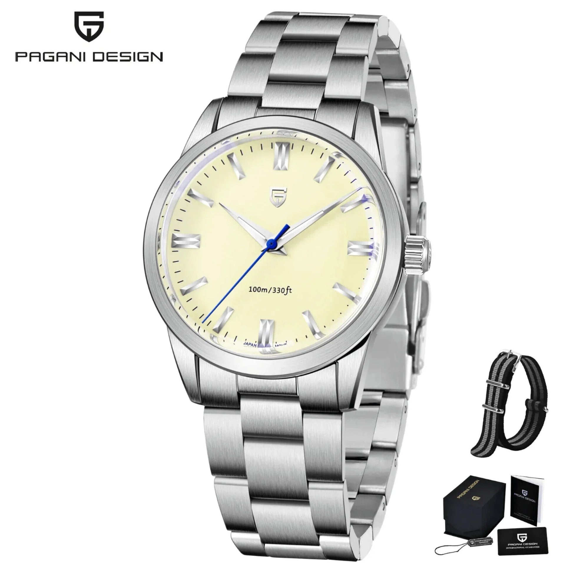 Pagani Design PD-1731 Grand Seiko Homage Luxury Quartz Movement (Japanese VH31) AR Coating Stainless Steel Men's 40MM Watch - Cream - DREAM WATCHES