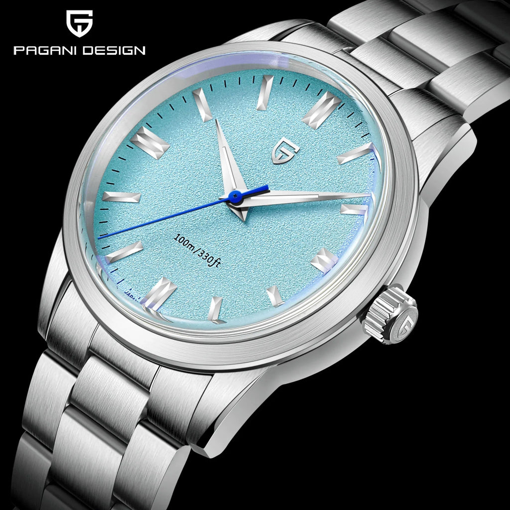 Pagani Design PD-1731 Grand Seiko Homage Luxury Quartz Movement (Japanese VH31) AR Coating Stainless Steel Men's 40MM Watch - Ice Blue - DREAM WATCHES