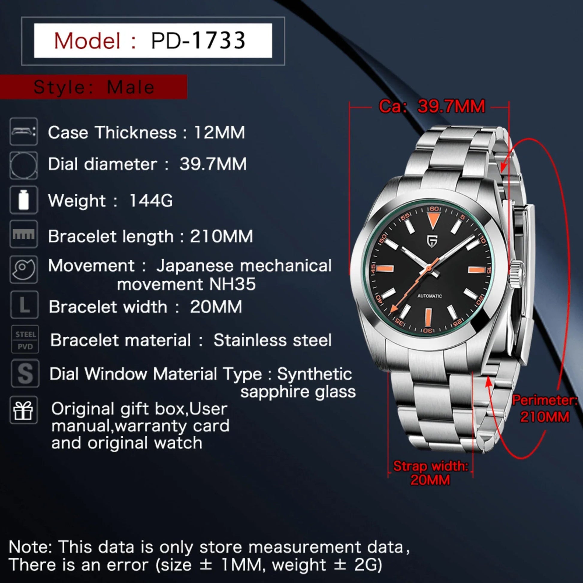 Pagani Design PD-1733 39.7 MM (Japan NH35 Automatic Movement) Mechanical Watch Stainless Steel Watch - Milgauss Homage - DREAM WATCHES