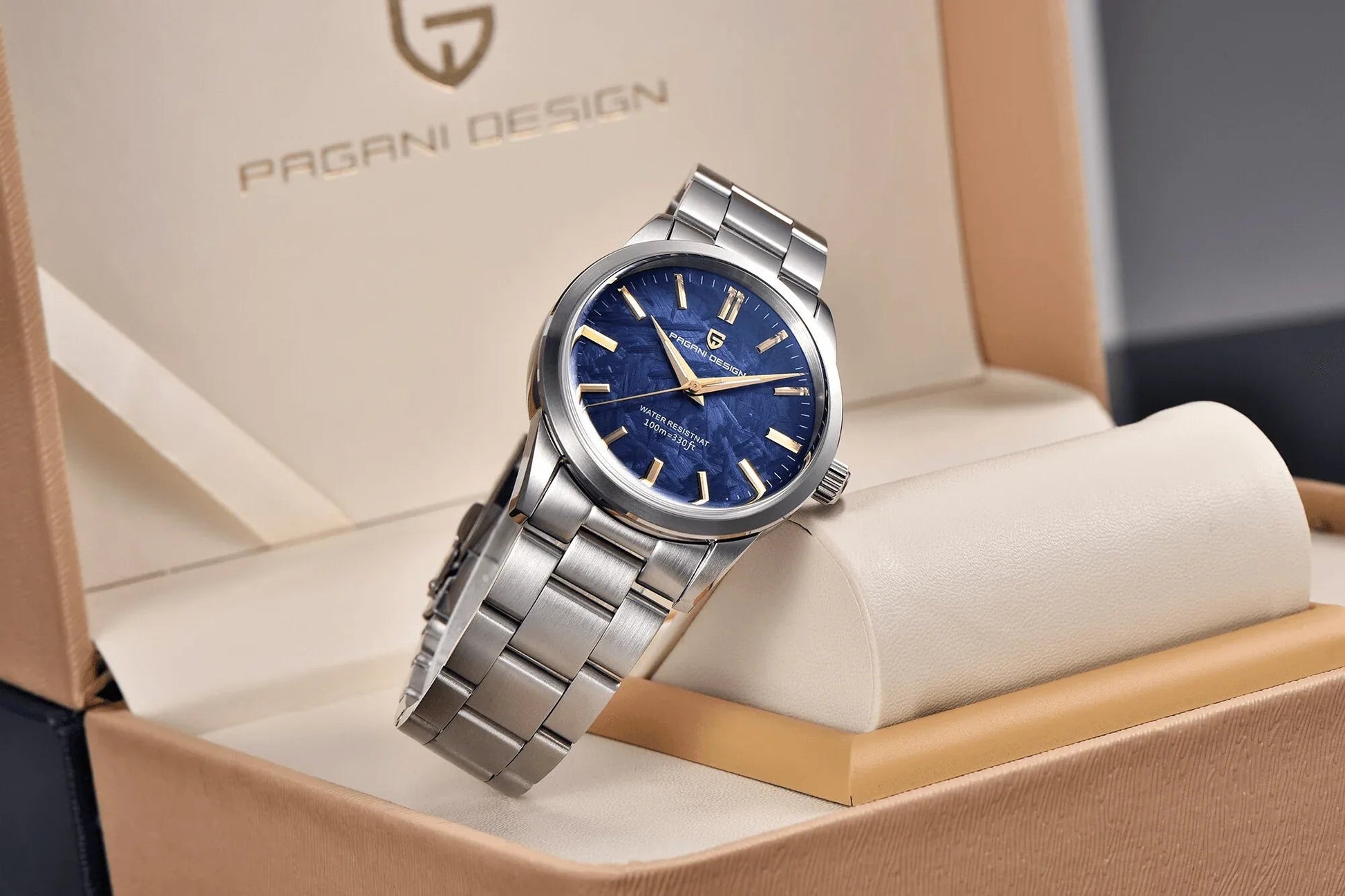 Pagani Design PD-1734 GS Luxury Quartz Movement (Japanese VH31) | Stainless Steel Palm Leaf Dial Men's 40MM Watch - DREAM WATCHES