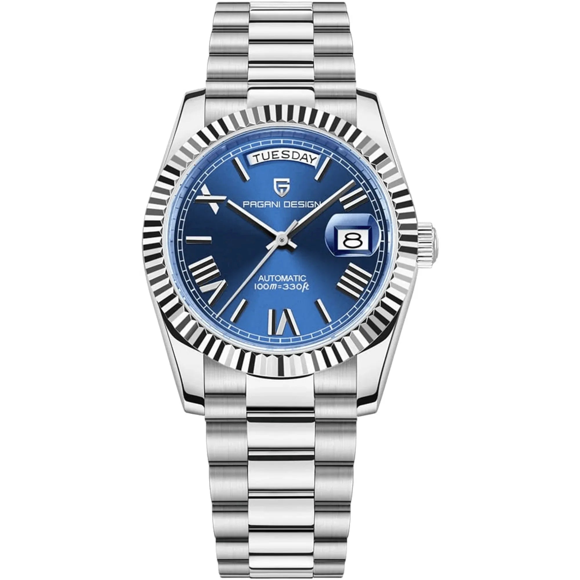 Pagani Design PD-1752 Presidential Day-Date Homage Automatic Movement (ST-16) | Stainless Steel Dial Men's 36 MM Watch | Deep Blue Dial - DREAM WATCHES