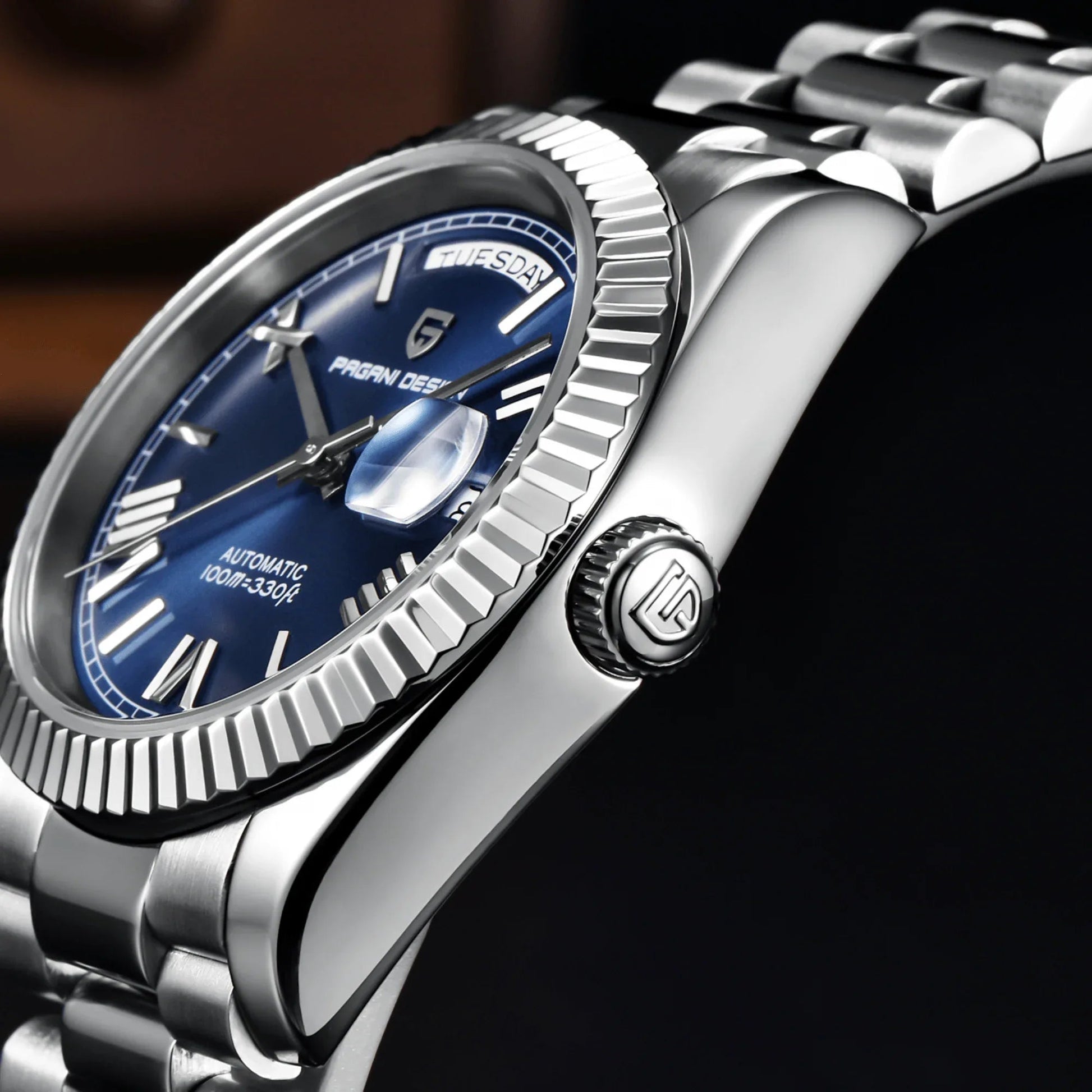 Pagani Design PD-1752 Presidential Day-Date Homage Automatic Movement (ST-16) | Stainless Steel Dial Men's 36 MM Watch | Deep Blue Dial - DREAM WATCHES