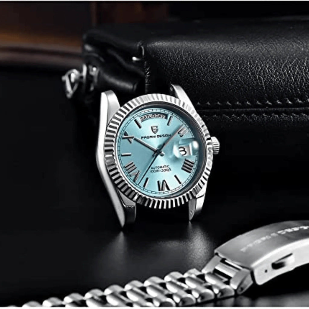 Pagani Design PD-1752 Presidential Day-Date Homage Automatic Movement (ST-16) | Stainless Steel Dial Men's 36 MM Watch | Ice Blue Dial - DREAM WATCHES