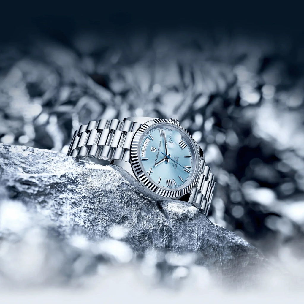Pagani Design PD-1752 Presidential Day-Date Homage Automatic Movement (ST-16) | Stainless Steel Dial Men's 36 MM Watch | Ice Blue Dial - DREAM WATCHES