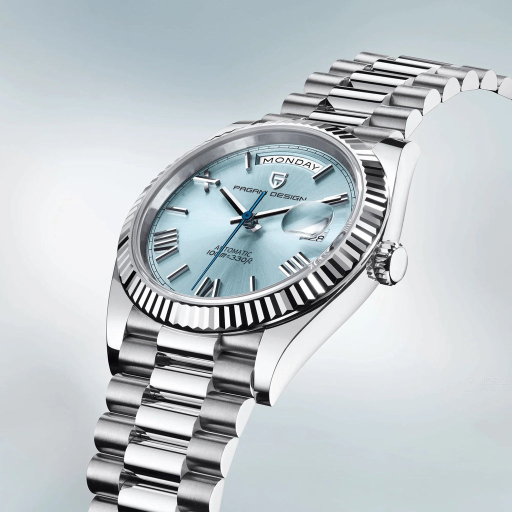 Pagani Design PD-1752 Presidential Day-Date Homage Automatic Movement (ST-16) | Stainless Steel Dial Men's 36 MM Watch | Ice Blue Dial - DREAM WATCHES
