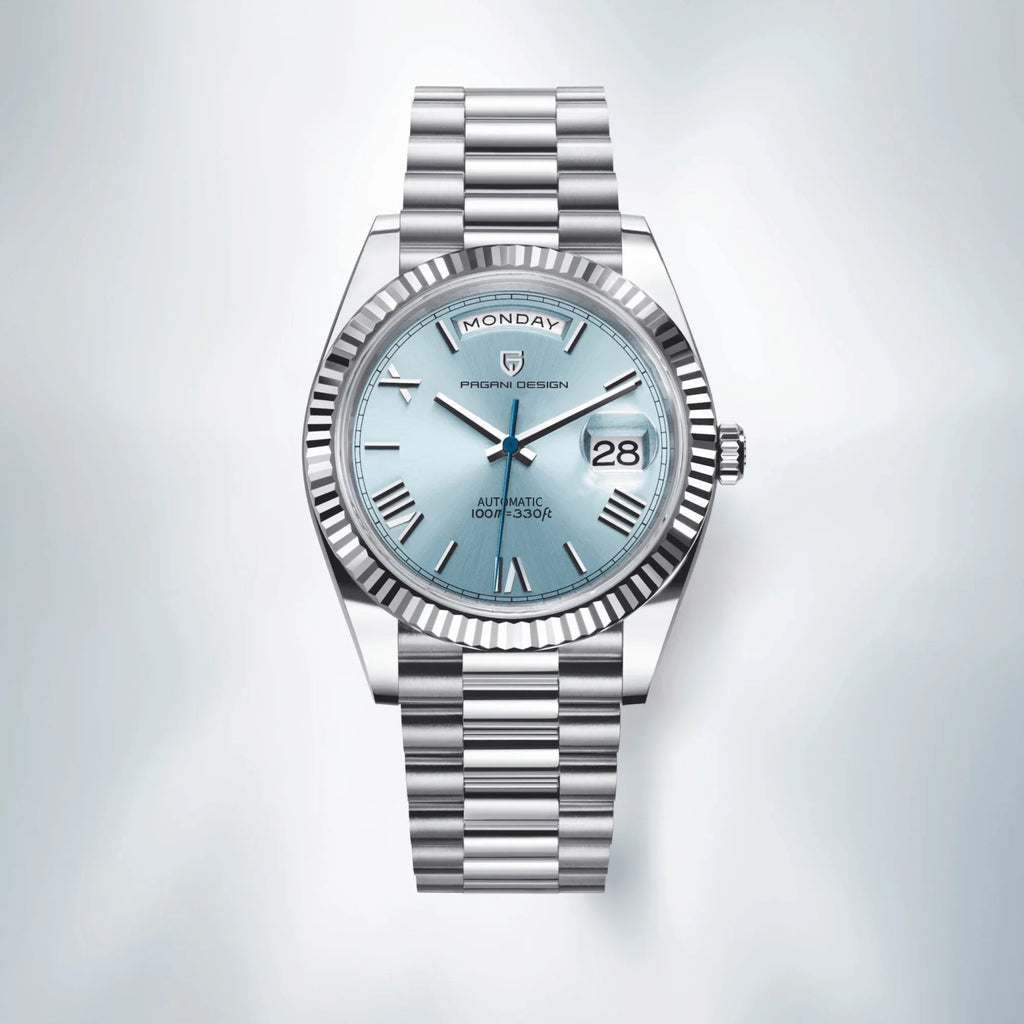 Pagani Design PD-1752 Presidential Day-Date Homage Automatic Movement (ST-16) | Stainless Steel Dial Men's 36 MM Watch | Ice Blue Dial - DREAM WATCHES
