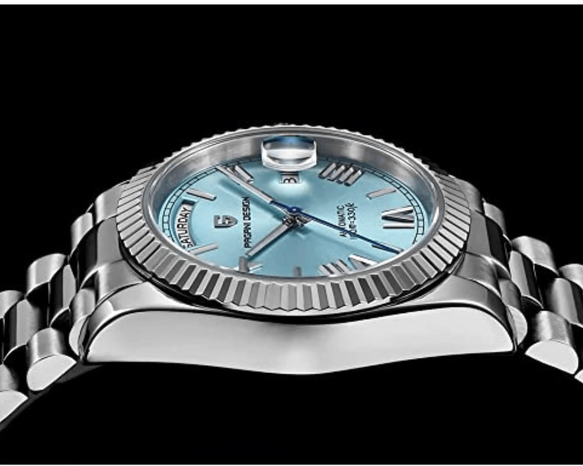 Pagani Design PD-1752 Presidential Day-Date Homage Automatic Movement (ST-16) | Stainless Steel Dial Men's 36 MM Watch | Ice Blue Dial - DREAM WATCHES