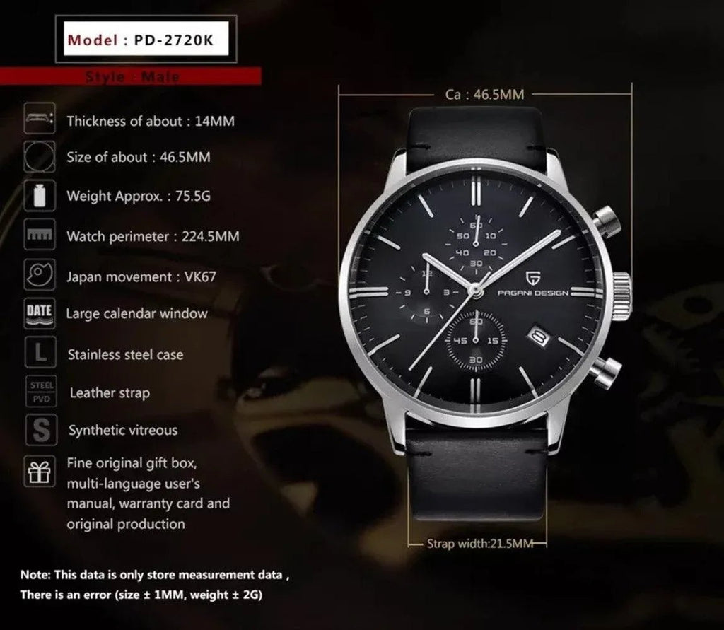 Pagani Design PD-2720K Chronograph (Movement Japanese VK67) | Stainless Steel Men's Luxury Watch Sunburst Dial - DREAM WATCHES