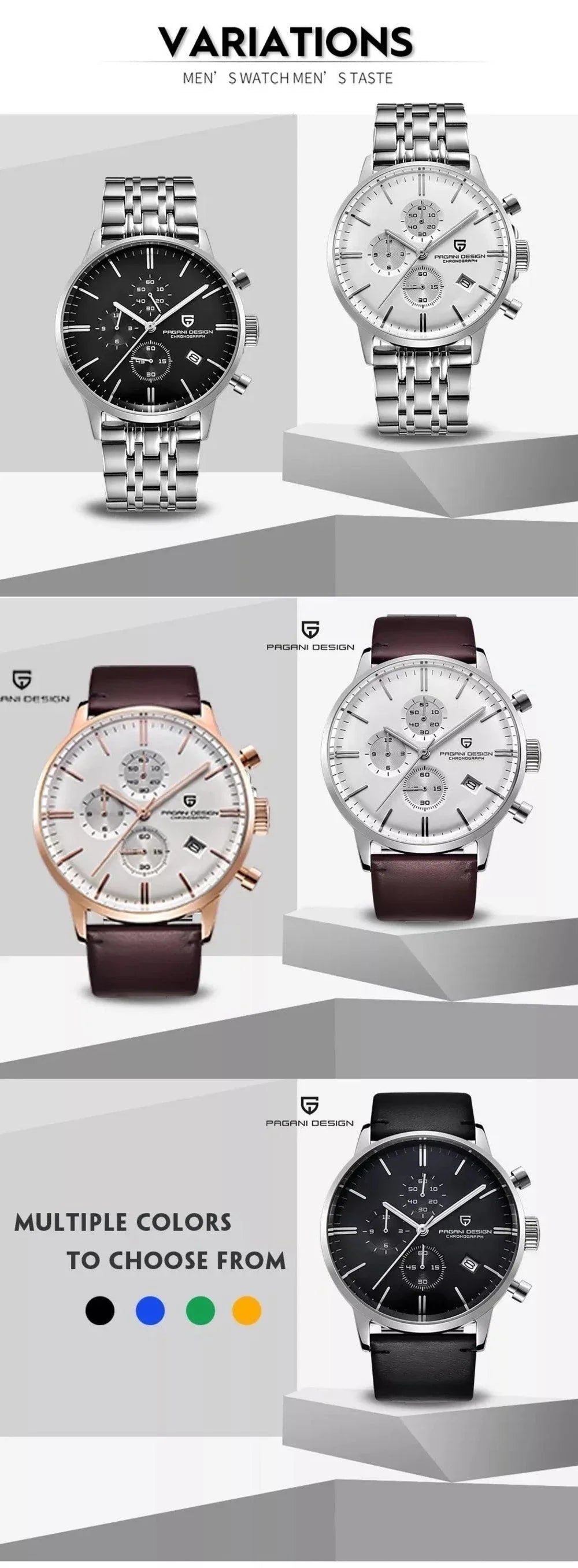 Pagani Design PD-2720K Chronograph (Movement Japanese VK67) | Stainless Steel Men's Luxury Watch Sunburst Dial - DREAM WATCHES