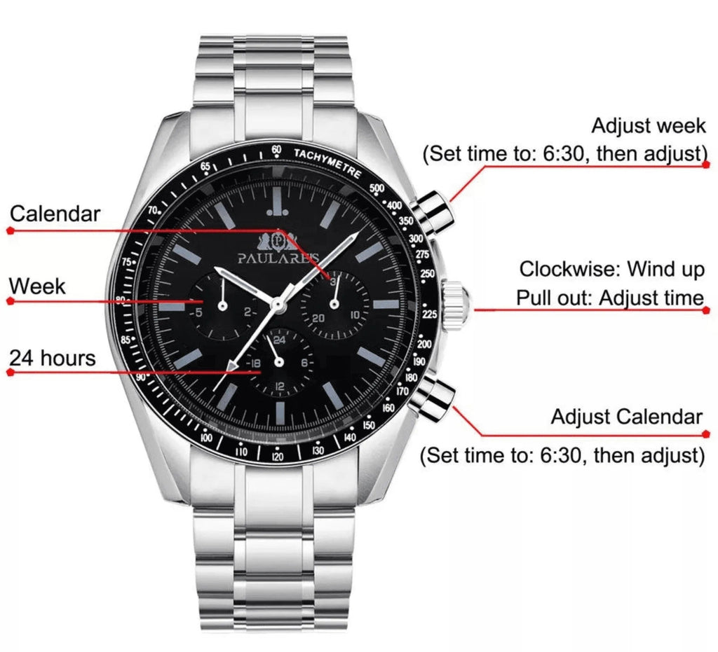 PAULAREIS Speedmaster Homage Automatic Movement | Stainless Steel Dial Men's 40MM Watch | Black Dial - DREAM WATCHES