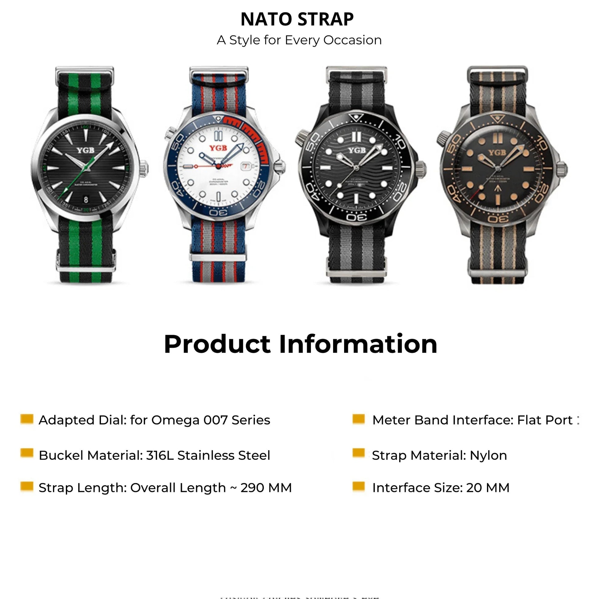 Premium Nylon Straps and Bands 20mm With Stainless Steel Buckle - Black/ Grey - DREAM WATCHES