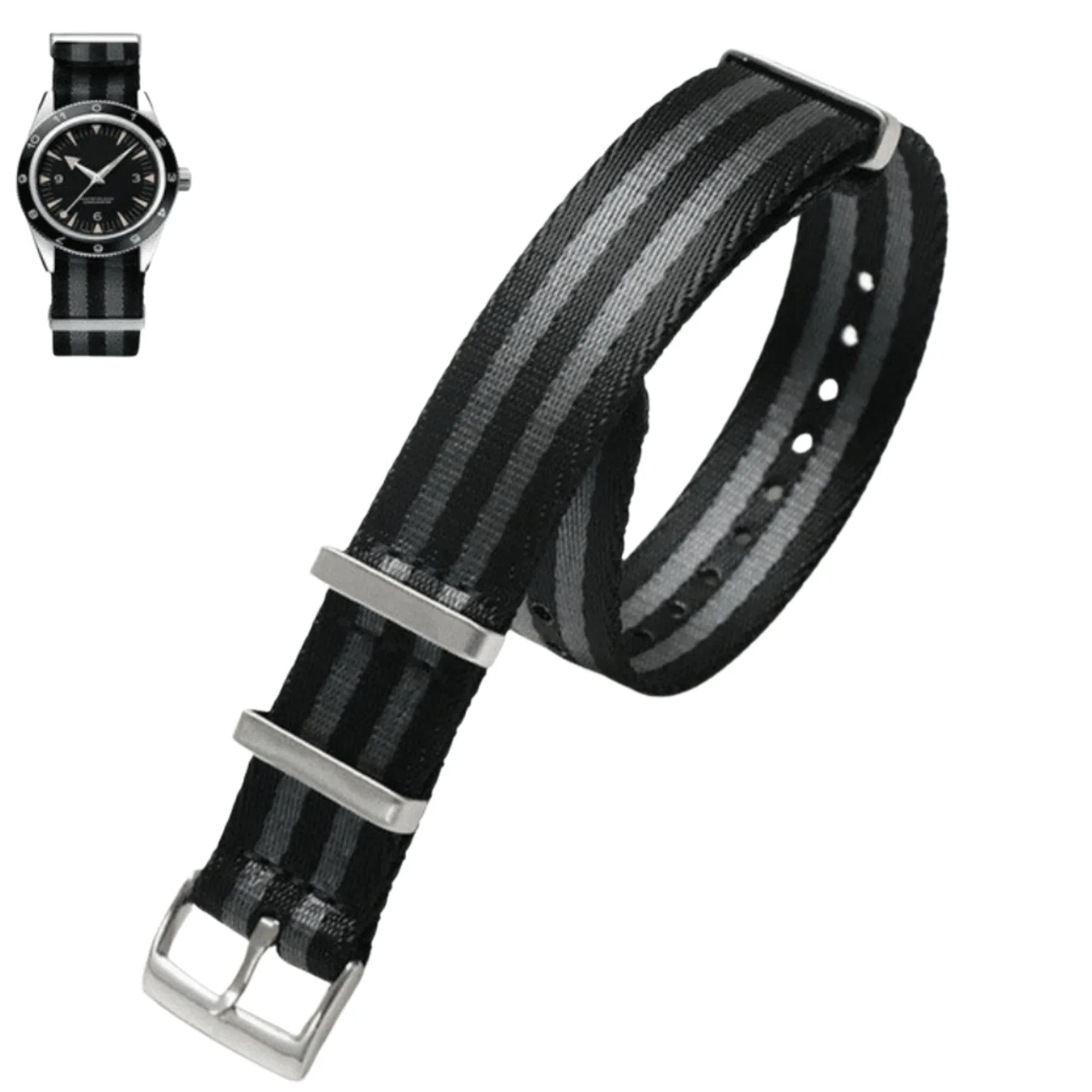 Premium Nylon Straps and Bands 20mm With Stainless Steel Buckle - Black/ Grey - DREAM WATCHES