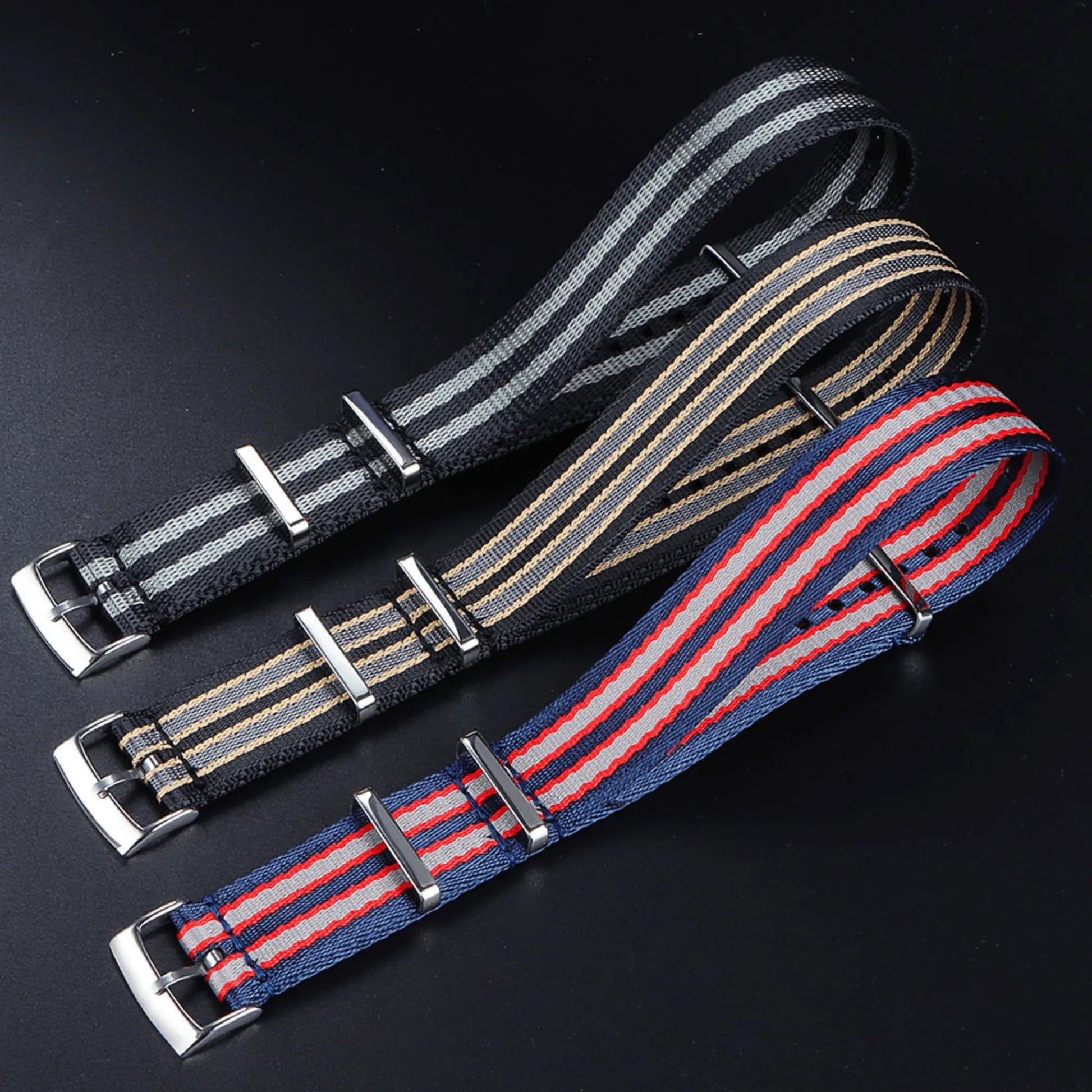 Premium Nylon Straps and Bands 20mm With Stainless Steel Buckle - Black/ Grey - DREAM WATCHES