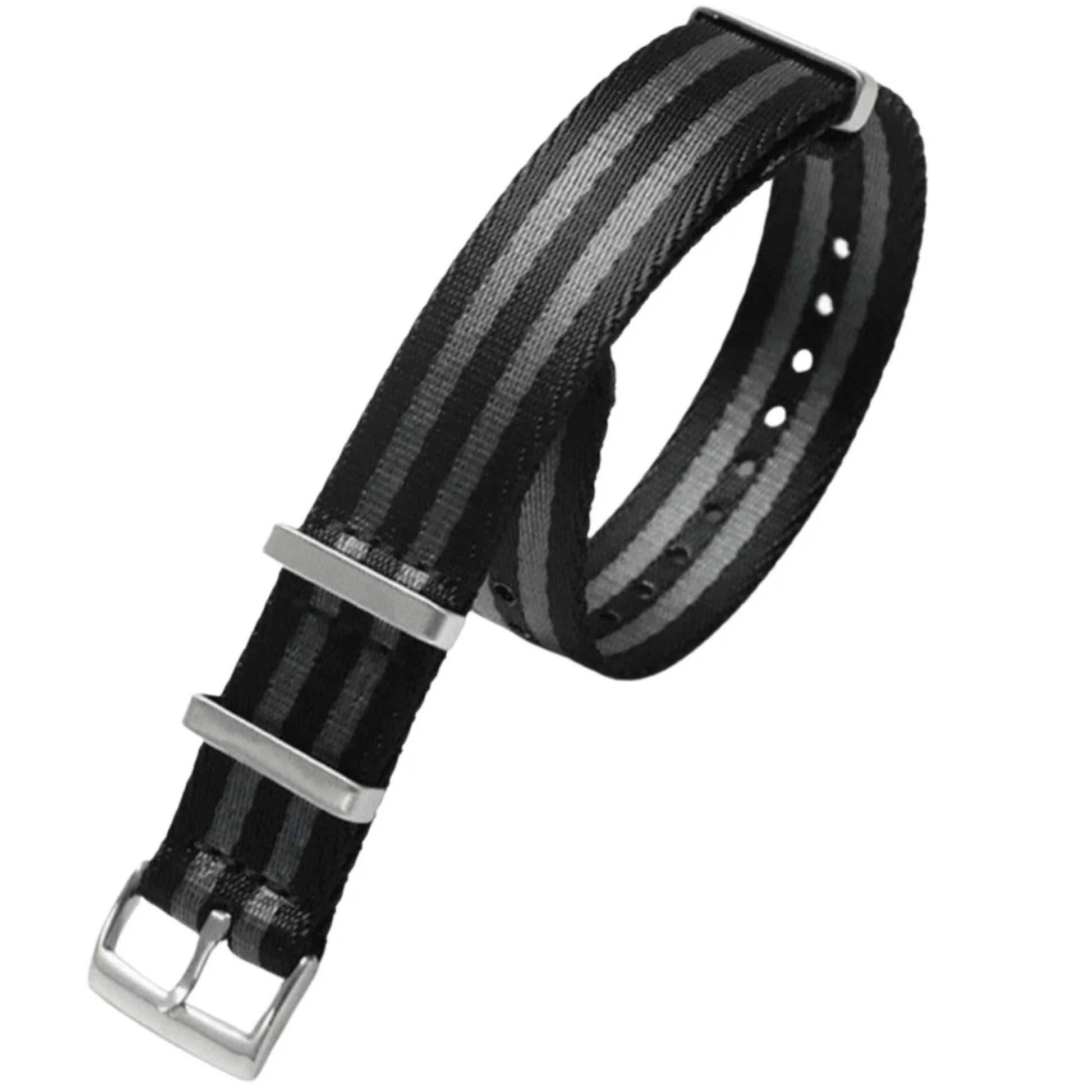 Premium Nylon Straps and Bands 20mm With Stainless Steel Buckle - Black/ Grey - DREAM WATCHES