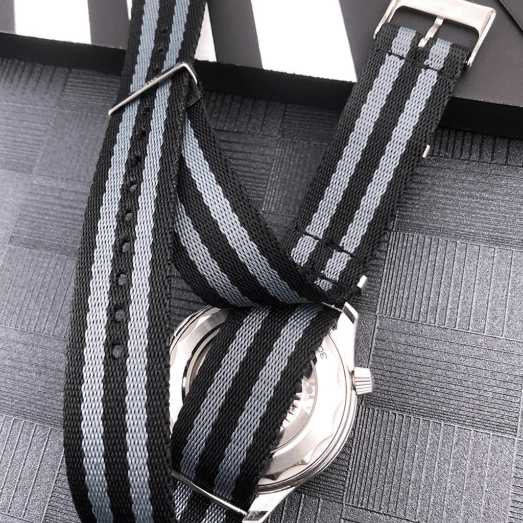 Premium Nylon Straps and Bands 20mm With Stainless Steel Buckle - Black/ Grey - DREAM WATCHES
