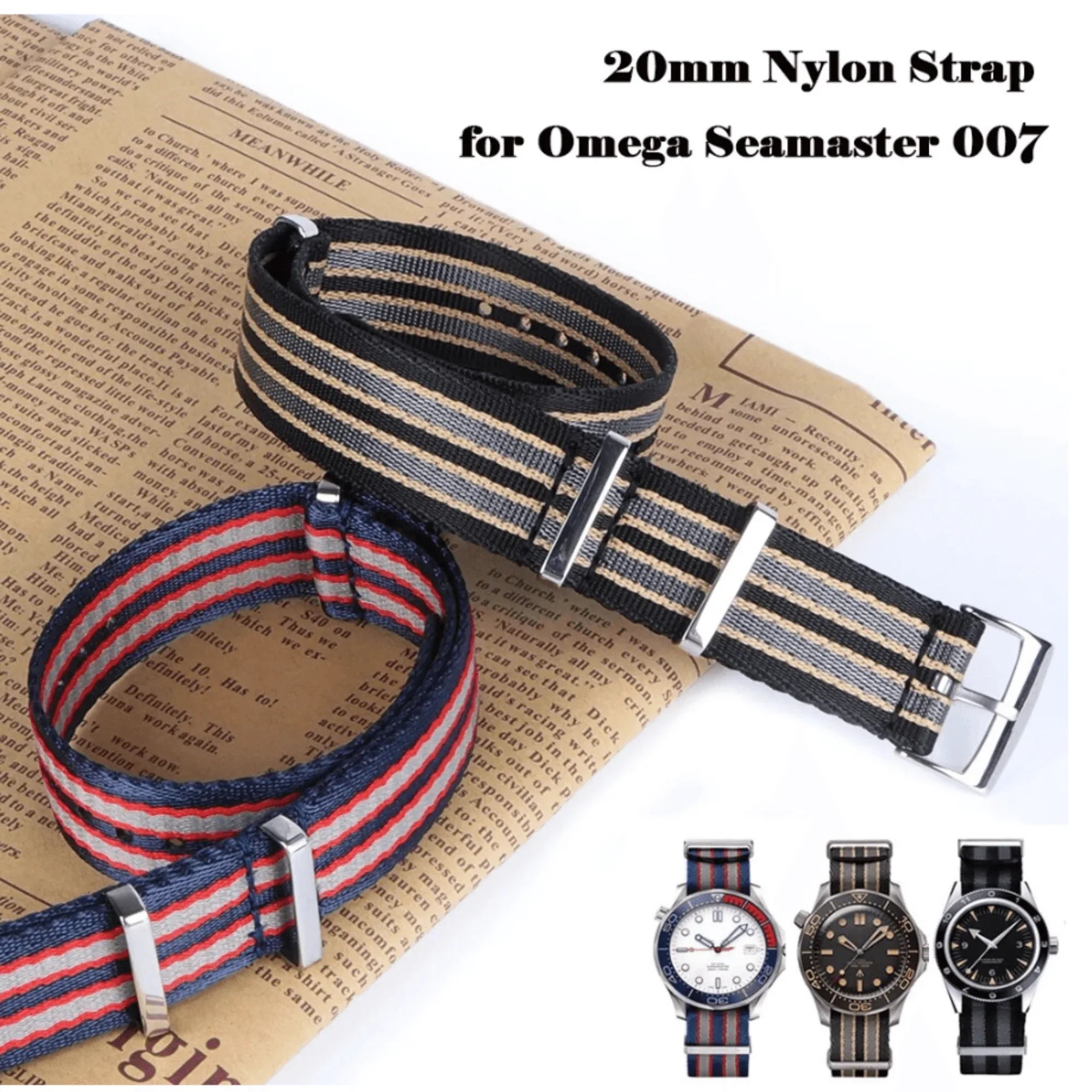Premium Nylon Straps and Bands 20mm With Stainless Steel Buckle - Red/ Blue - DREAM WATCHES
